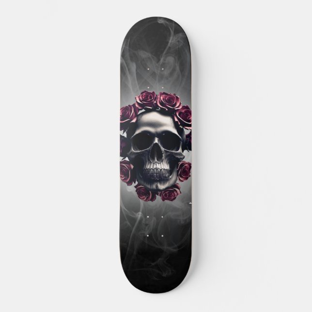 Gothic Horror Dark Skull and Roses Skateboard (Front)