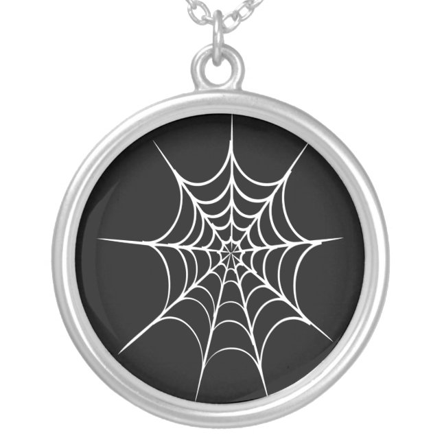 Gothic Horror Spider Web Sterling Silver Necklace (Front)