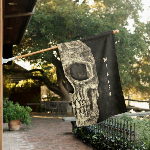 Gothic Human Half Skull Beige Black Grunge Texture House Flag