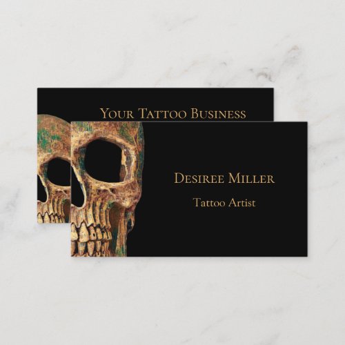 Gothic Human Half Skull Brown Green Tattoo Shop Business Card