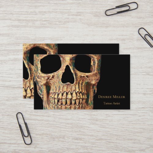 Gothic Human Half Skull Brown Green Tattoo Shop Business Card