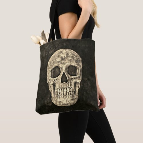 Gothic Human Skull Beige Black Old Grunge Texture Tote Bag