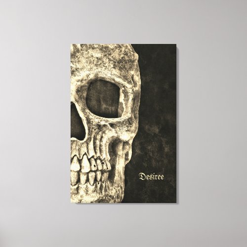 Gothic Human Skull Beige Black Texture Grunge Canvas Print