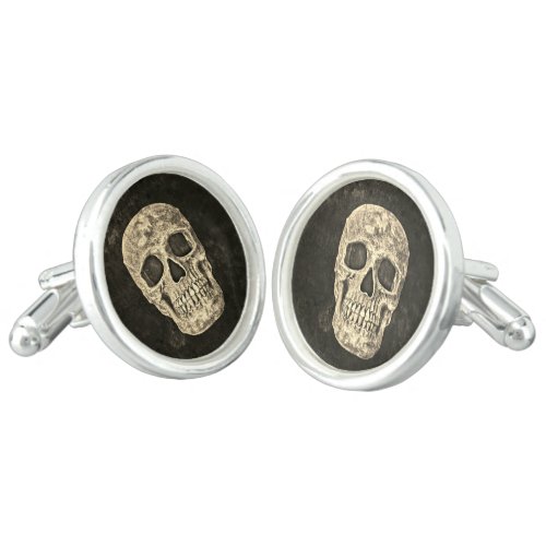 Gothic Human Skull Beige Black Texture Grunge Cufflinks