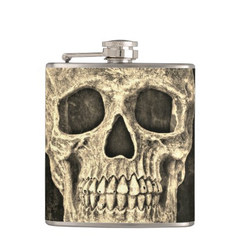 Gothic Human Skull Beige Black Texture Grunge Flask