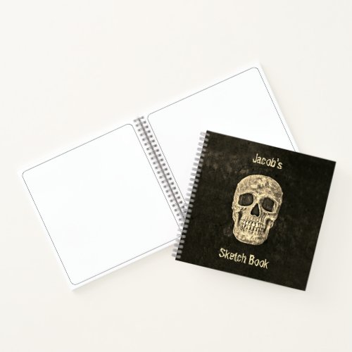 Gothic Human Skull Beige Black Texture Grunge Notebook