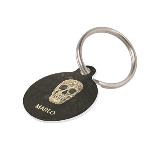 Gothic Human Skull Beige Black Texture Grunge Pet ID Tag