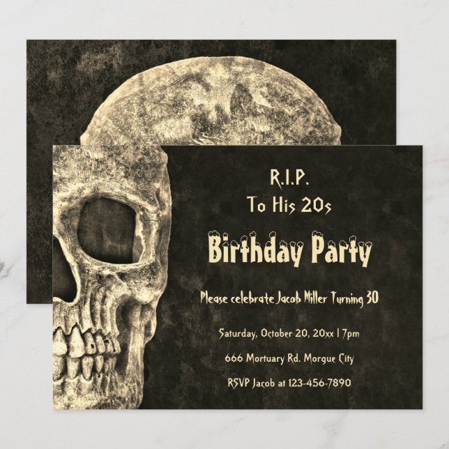 Gothic Human Skull Birthday Party RIP To His 20s Invitation (Front/Back)
