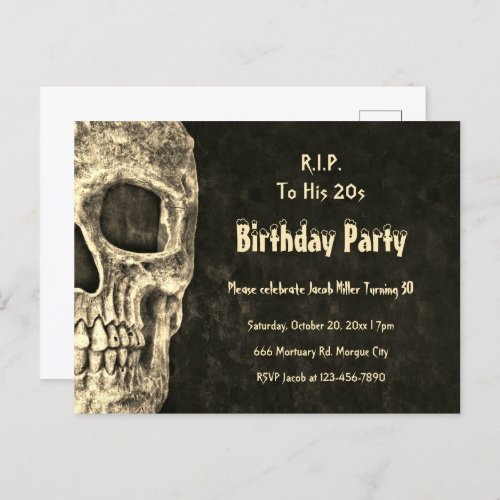 Gothic Human Skull Birthday Party RIP To His 20s Invitation Postcard
