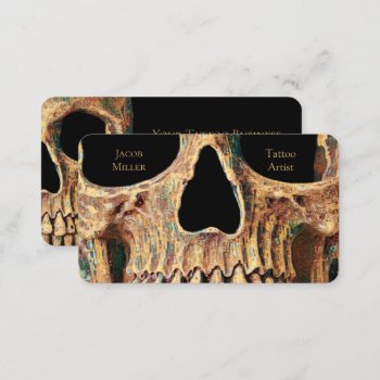 Gothic Human Skull Face Brown Green Tattoo Shop Business Card by MargSeregelyiPhoto at Zazzle