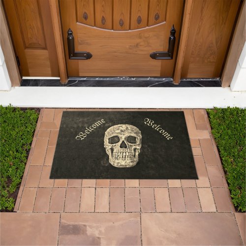 Gothic Human Skull Head Beige Black Custom Doormat