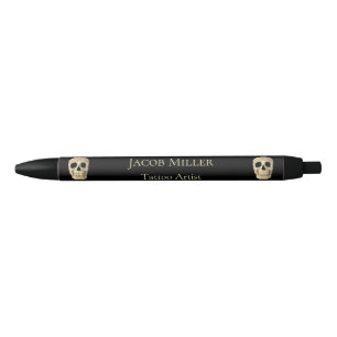 Gothic Human Skull Head Black Beige Tattoo Shop Pen