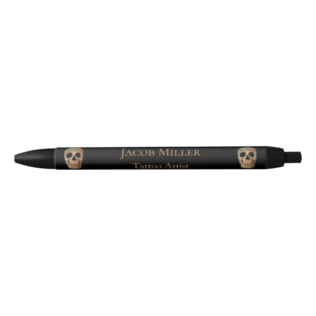 Gothic Human Skull Head Brown Green Tattoo Shop Pen (Front)