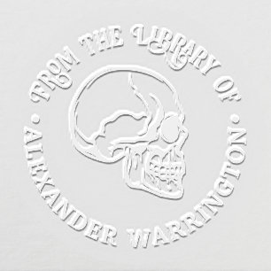 Gothic Human Skull Side View Rnd Library Book Name Embosser