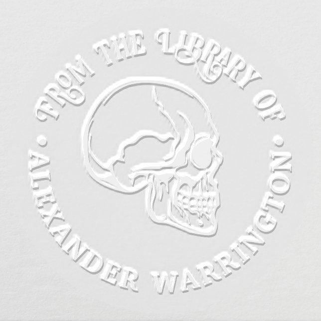 Gothic Human Skull Side View Rnd Library Book Name Embosser (Design)