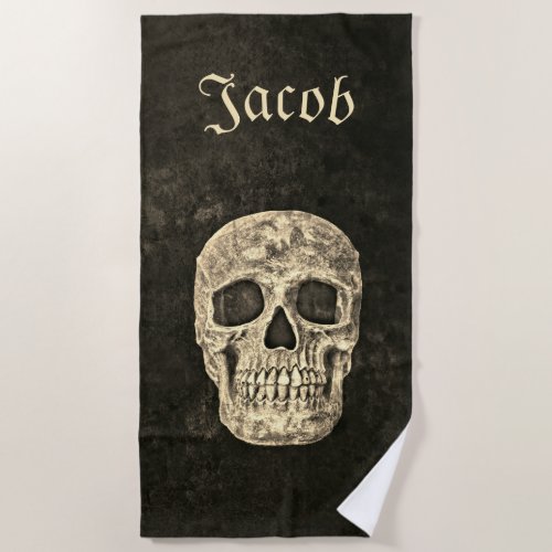 Gothic Human Skull Texture Black And Beige Grunge Beach Towel