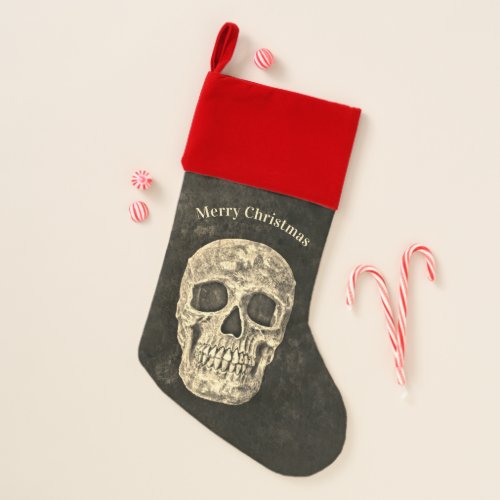 Gothic Human Skull Texture Black And Beige Grunge Christmas Stocking