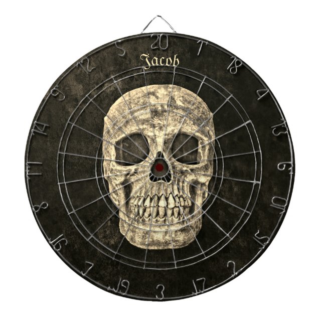 Gothic Human Skull Texture Black And Beige Grunge Dart Board (Front)