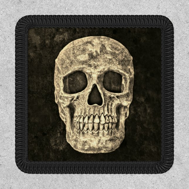 Gothic Human Skull Texture Black And Beige Grunge Patch (Front)