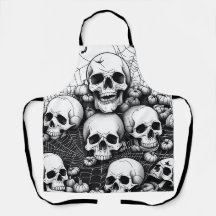 Gothic Human Skulls Graveyard Spiders Apron