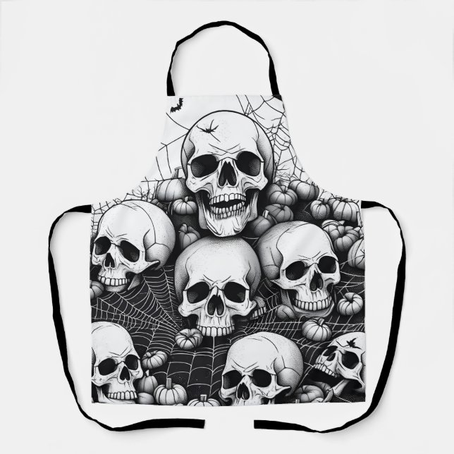Gothic Human Skulls Graveyard Spiders Apron (Front)