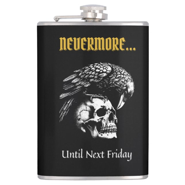 Gothic Humor with Raven and Skull Flask (Front)