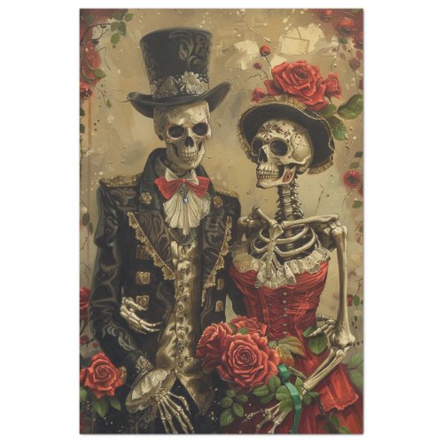 Gothic Husband Wife Skeleton Decoupage  Tissue Paper