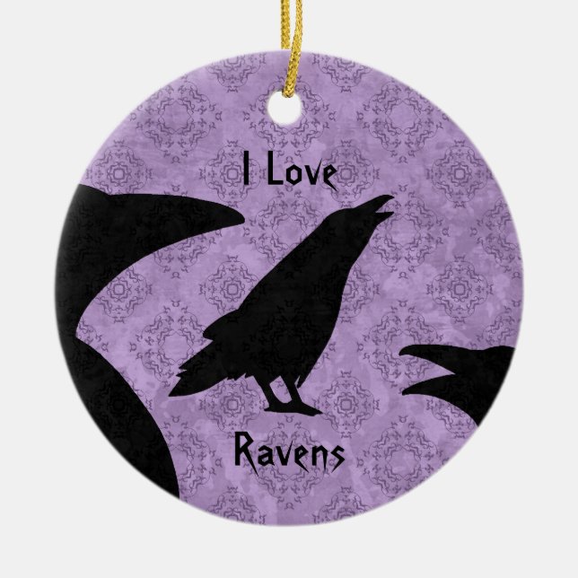 Gothic I Love Ravens Ceramic Ornament (Front)
