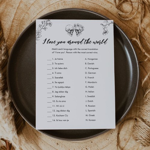 GOTHIC I Love You Around the World Bridal Game Invitation