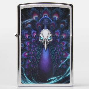 Gothic Ice Peacock Skull Zippo Lighter