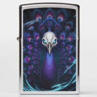 Gothic Ice Peacock Skull Zippo Lighter