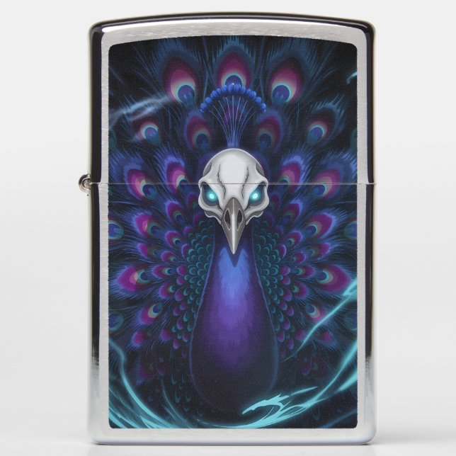 Gothic Ice Peacock Skull Zippo Lighter (Front)