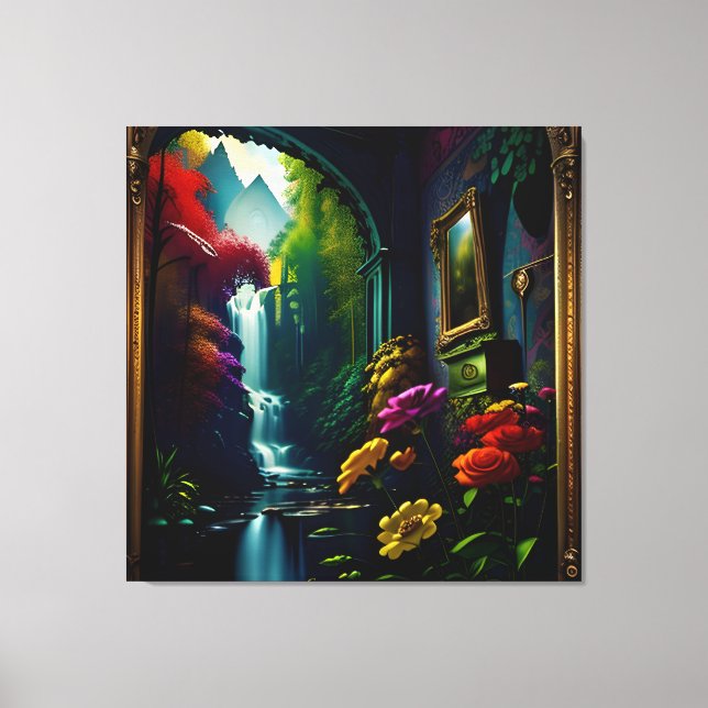 Gothic Inside Mansion Surreal Waterfall 10 Canvas Print (Front)