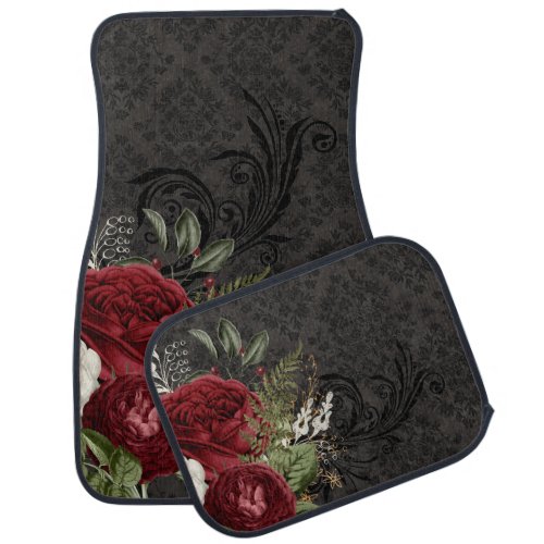 Gothic Inspired Red and Black Rose Car Floor Mat
