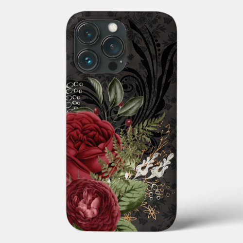 Gothic Inspired Red and Black Rose iPhone 13 Pro Case