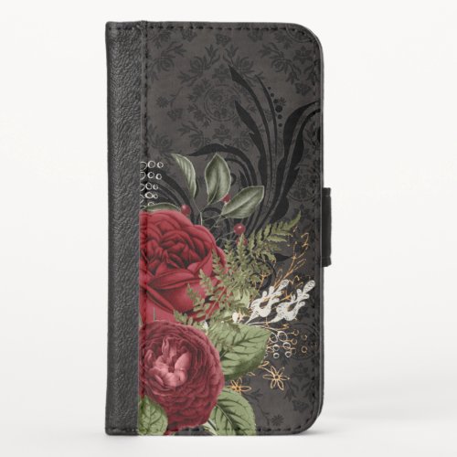 Gothic Inspired Red and Black Rose iPhone X Wallet Case