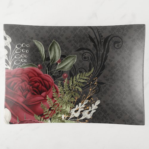 Gothic Inspired Red and Black Rose Trinket Tray