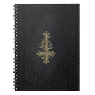 Gothic Inverted Gold Cross Black Faux Leather Notebook