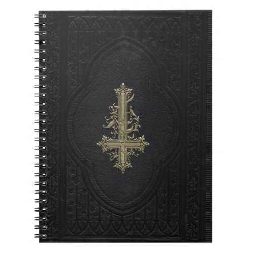 Gothic Inverted Gold Cross Black Faux Leather Notebook