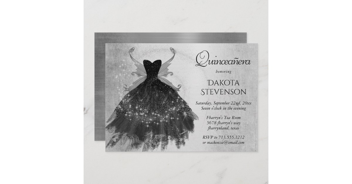 Gothic Iridescent Black Pixie Gown | Quinceanera Invitation | Zazzle