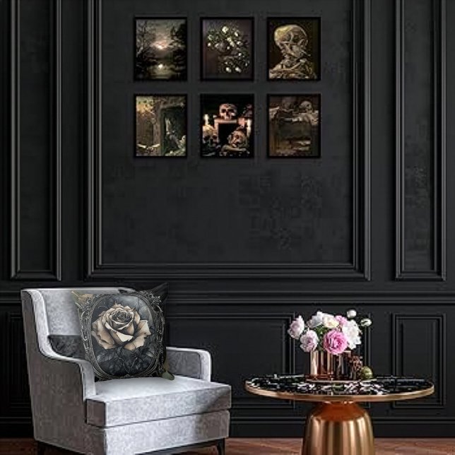 Gothic Ivory Rose in Frame Throw Pillow (Creator Uploaded)