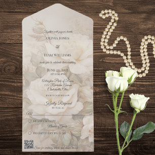 Gothic Ivory Rose Silhouette QR Code  All In One Invitation