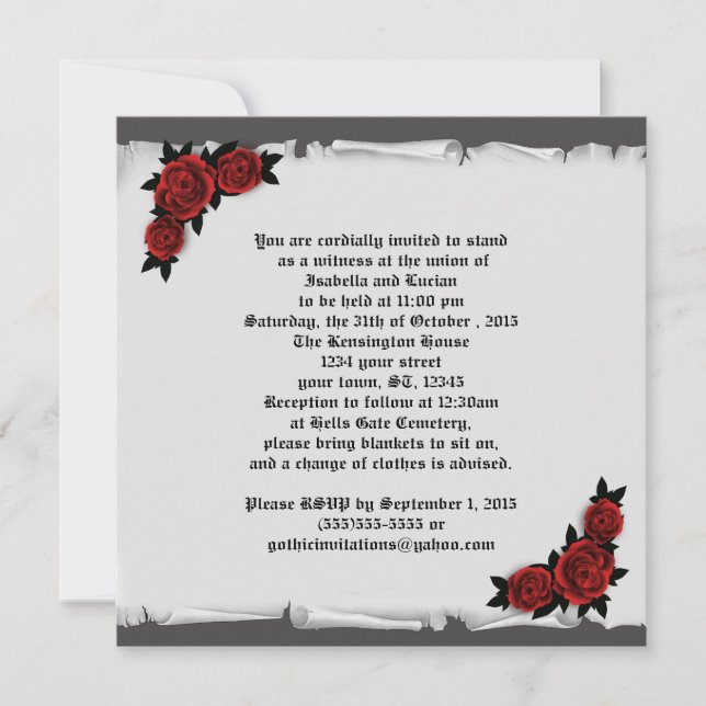 Gothic Jeweled Roses Lace Cameo Invitation (Front)
