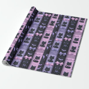 Gothic Kawaii Cute Black Cats Moons Bats Wrapping Paper