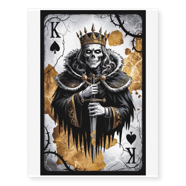 Gothic King of Spades Skull Art Temporary Tattoos (Front)