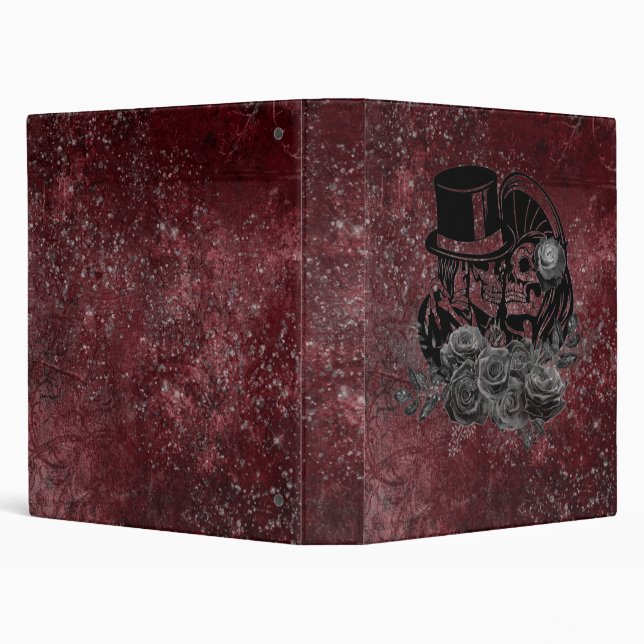 Gothic Kissing Skulls Couple And Blood Red Eternal 3 Ring Binder (Background)