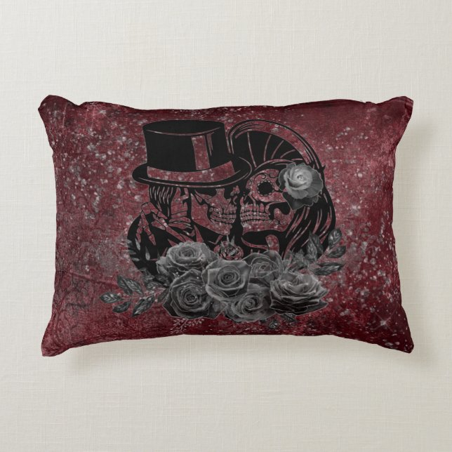 Gothic Kissing Skulls Couple And Blood Red Eternal Accent Pillow (Front)