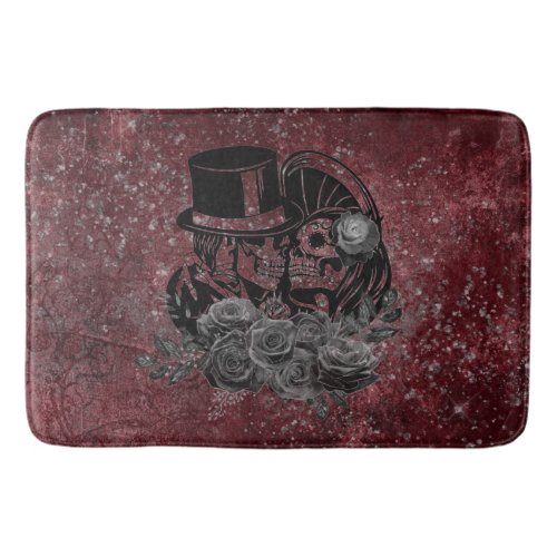 Gothic Kissing Skulls Couple And Blood Red Eternal Bath Mat