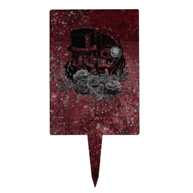 Gothic Kissing Skulls Couple And Blood Red Eternal Cake Topper (Front)