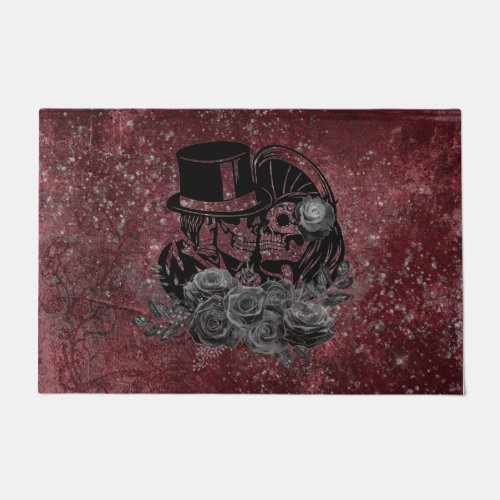 Gothic Kissing Skulls Couple And Blood Red Eternal Doormat